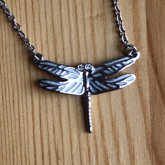 Jewelry - Dragonfly Pendant Crystal Eyes Silver Necklace